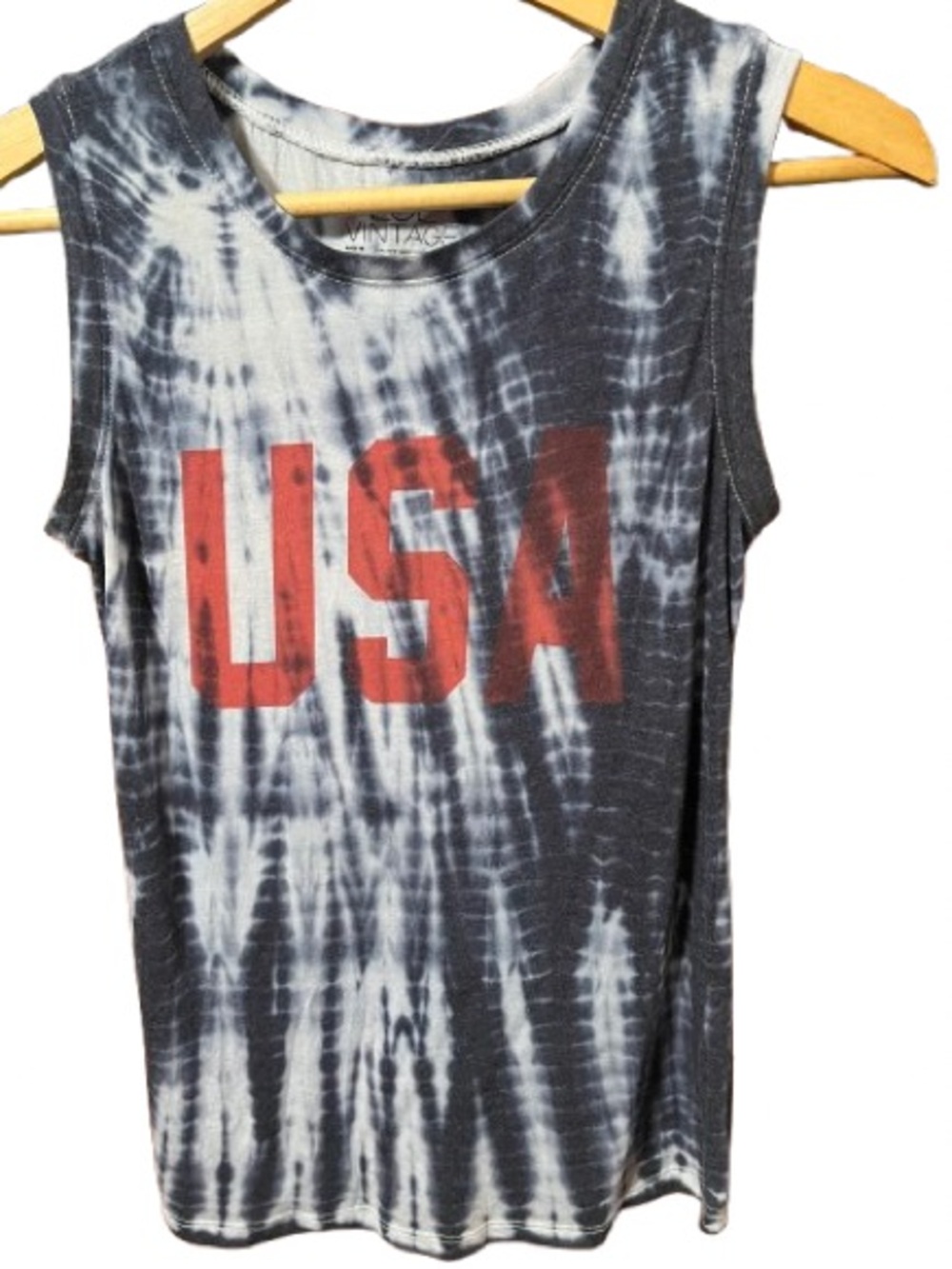 LOL Vintage Tie-Dye USA Graphic Muscle Tank - Red on Blue/White Size Small